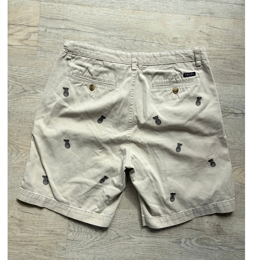 Chaps‎ Chino Shorts Tan Khaki Pineapple Embroidered Cotton Mens Size 32 - Picture 2 of 8